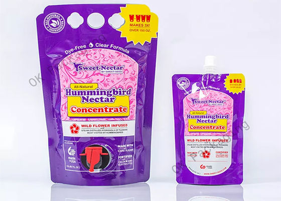 टोंटी / पानी की कल के साथ बॉक्स एल्यूमीनियम डबल नीचे में कस्टम स्टैंड अप पाउच बिब बैग