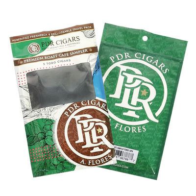 स्पष्ट विंडो के साथ कस्टम रीसेलेबल फॉयल ज़िप लॉक थ्री साइड सील नेचुरल लीफ सिगार रैप्स मॉइस्चराइजिंग प्लास्टिक पैकेजिंग बैग