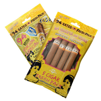 कस्टम प्रिंट ज़िप लॉक सिगार पैकेजिंग बैग सिगार ह्यूमिडिफाइड प्लास्टिक पाउच हाइड्रेटिंग लेयर के साथ ﻿