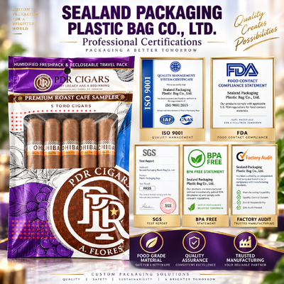 Custom Cigar Cellophane Bag Single Cigar Packaging Flat Pouch Cigar Packaging Gusset Cello Bags