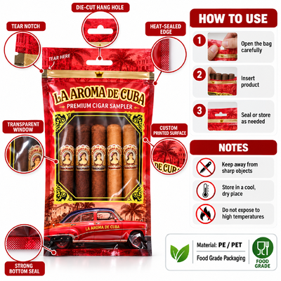 OPP LDPE Laminated Material Cigar Humidor Bags Suitable For Holding 5 to 20 Cigars Depending On Size Humidity Control Bag