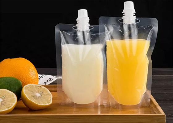 शराब दूध के रस पेय के लिए कस्टम मुद्रित खाद्य ग्रेड पुन: प्रयोज्य स्टैंड अप साफ़ प्लास्टिक पेय तरल स्पॉट पाउच: